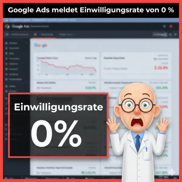 Siegel & Auszeichnungen 12 Google Ads meldet Einwilligungsrate von 0 % Was bedeutet diese Meldung und wie löst du das Problem?