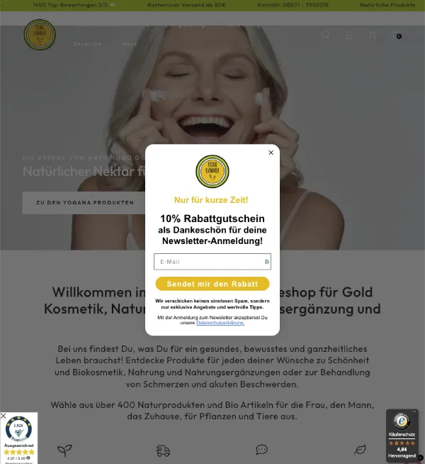 Website unseres Kunden Kornkammer zur Newsletter-Anmeldung