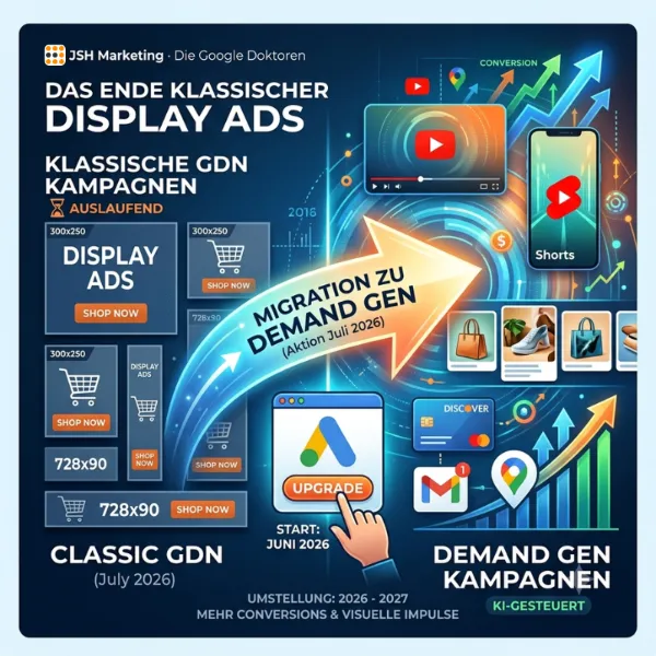 Start 20 Das Ende von klassischer Google Display Ads - jetzt ist Demand Gen angesagt. Alle Infos dazu hier bei JSH Marketing